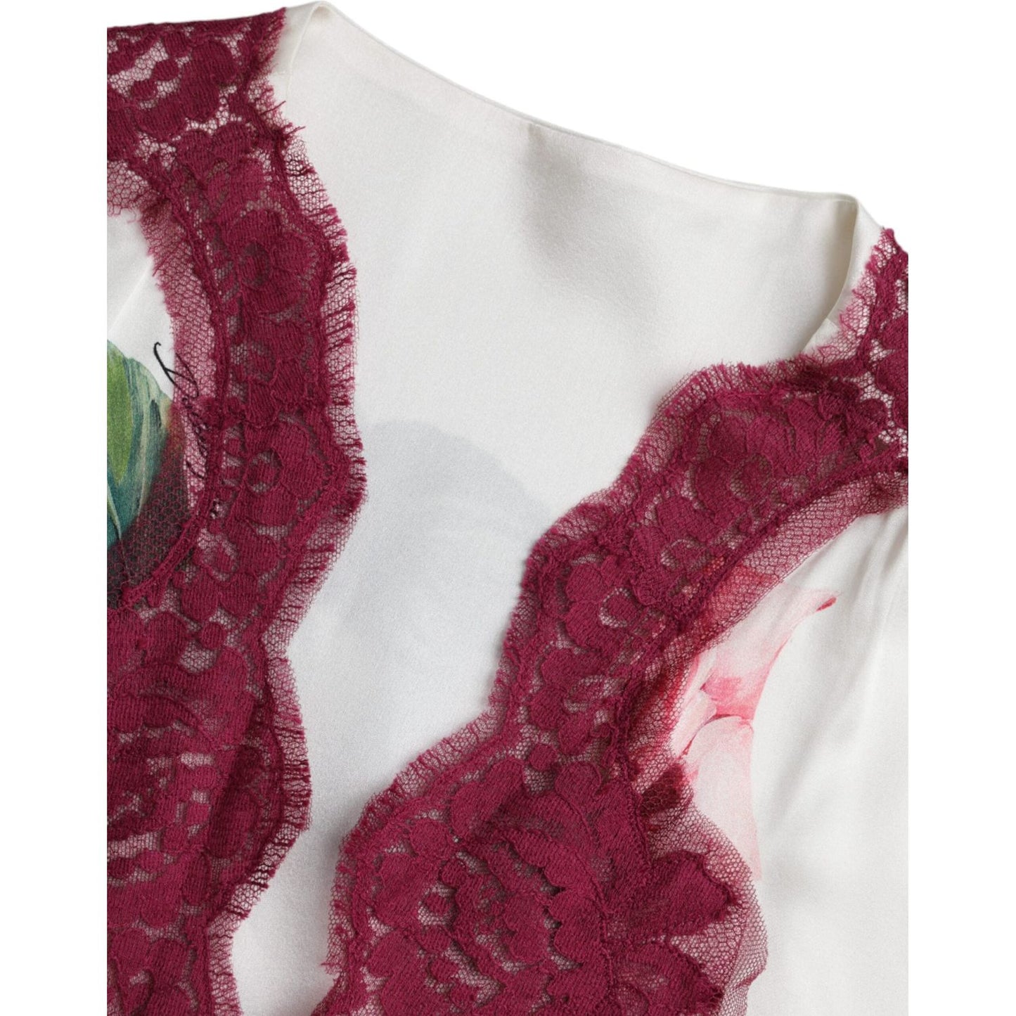 Dolce & Gabbana White Floral Lace Silk Short Sleeves Top Dolce & Gabbana