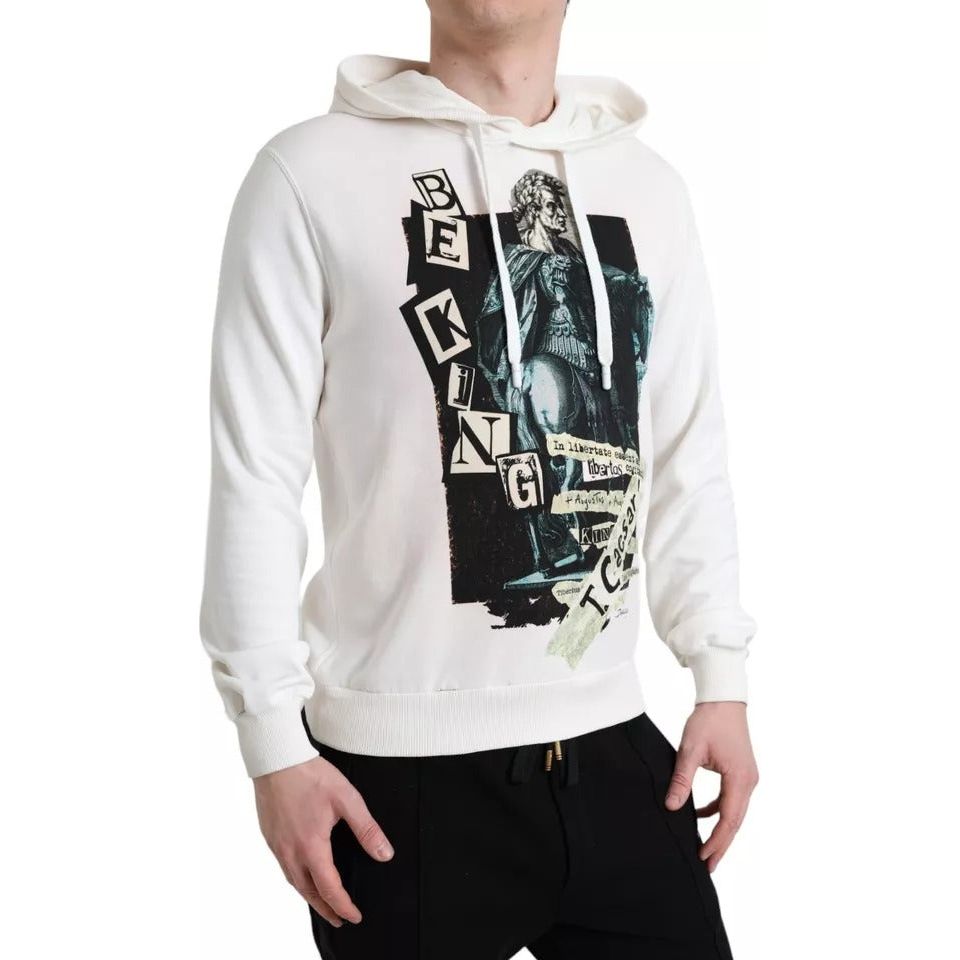 Dolce & Gabbana White Caesar Cotton Hooded Pullover Sweater Dolce & Gabbana