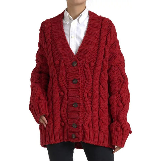 Dolce & Gabbana Red Wool Knit Button Down Cardigan Sweater Dolce & Gabbana