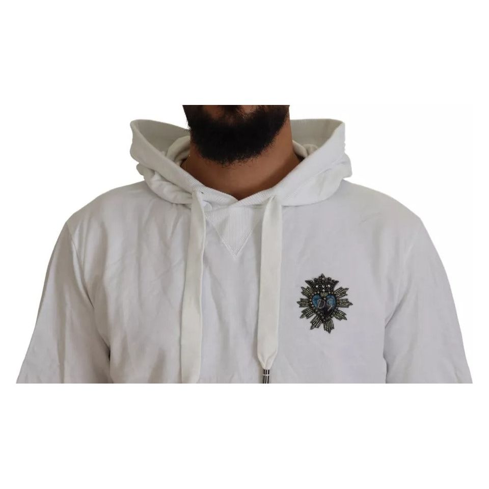 Dolce & Gabbana White Cotton Hooded Sweatshirt Logo Sweater Dolce & Gabbana