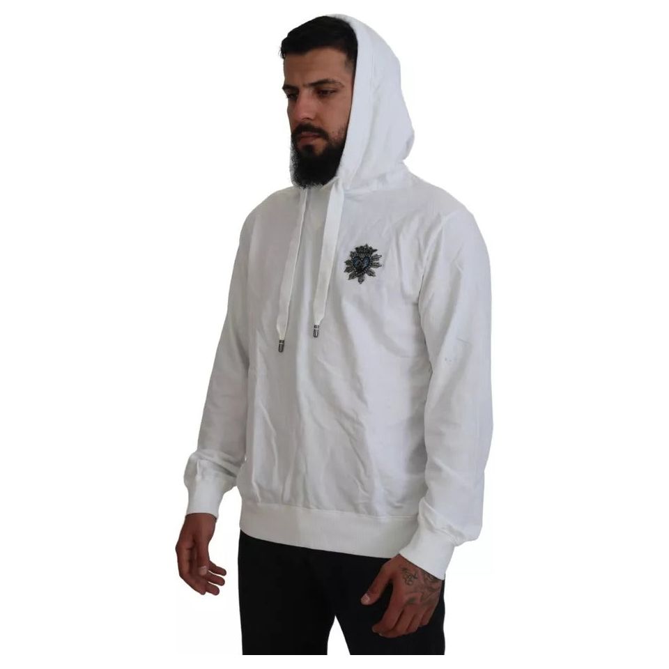 Dolce & Gabbana White Cotton Hooded Sweatshirt Logo Sweater Dolce & Gabbana