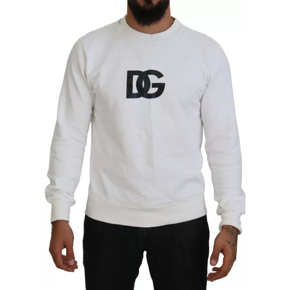 Dolce & Gabbana White Logo Cotton Crew Neck Pullover Sweater Dolce & Gabbana