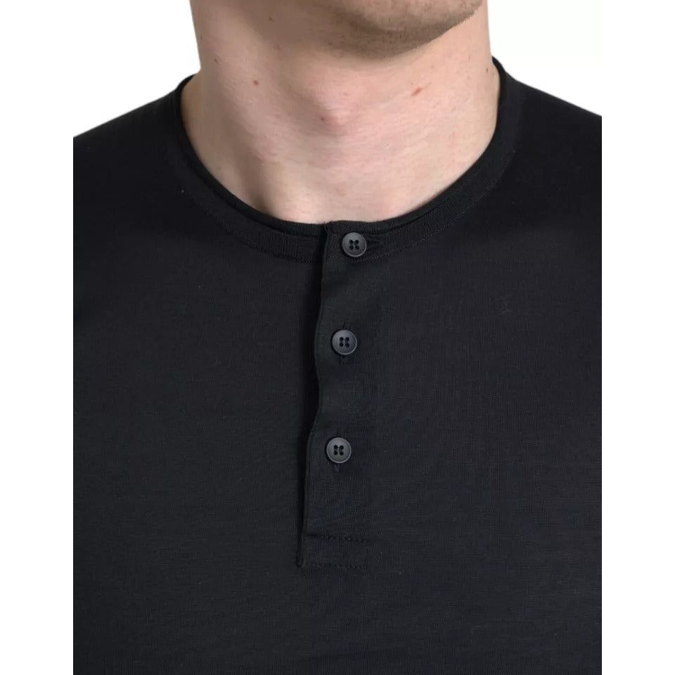 Dolce & Gabbana Black Buttoned Roundneck Short Sleeve T-shirt Dolce & Gabbana