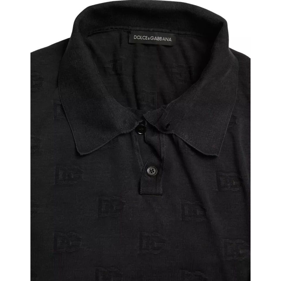 Dolce & Gabbana Black DG Logo Silk Jacquard Polo T-shirt Dolce & Gabbana