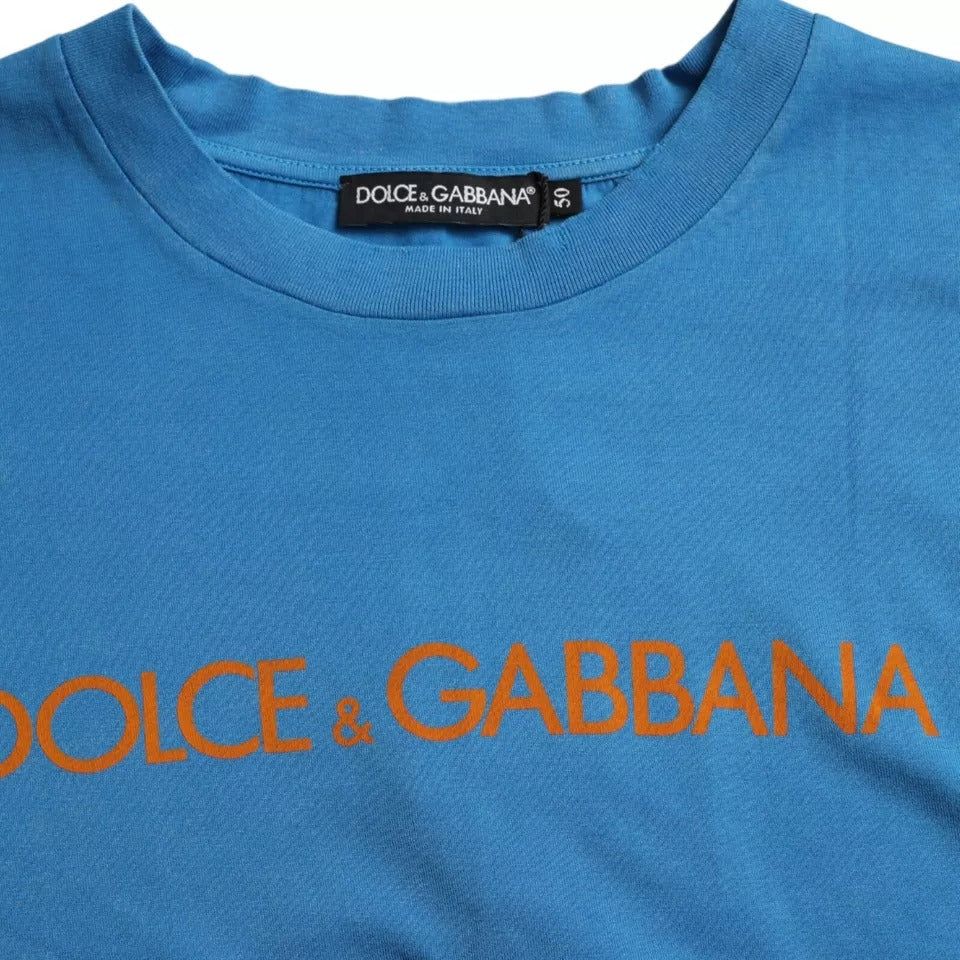 Dolce & Gabbana Blue Logo Print Short Sleeve Cotton T-shirt Dolce & Gabbana