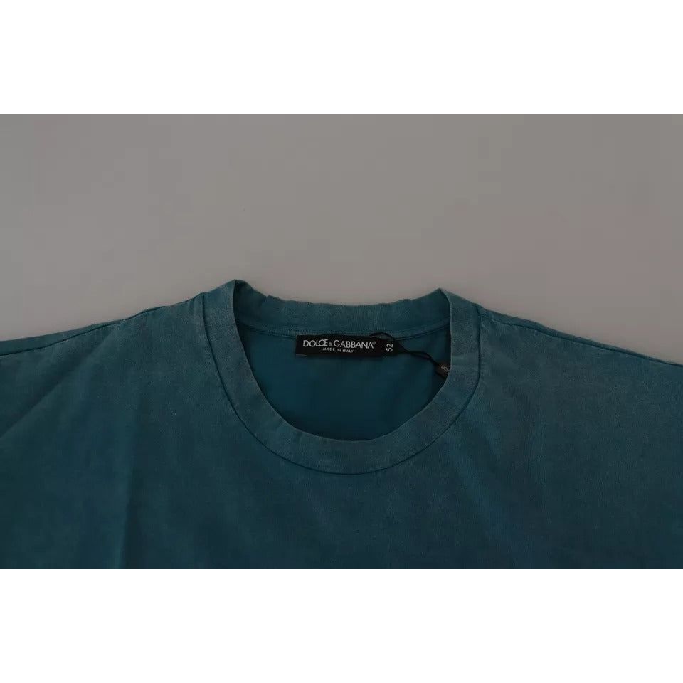 Dolce & Gabbana Blue Logo Print Crewneck Tee Cotton T-shirt Dolce & Gabbana