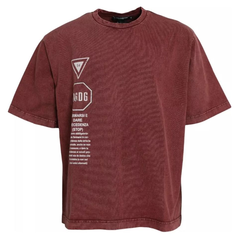 Dolce & Gabbana Maroon Print Round Neck Short Sleeves T-shirt Dolce & Gabbana