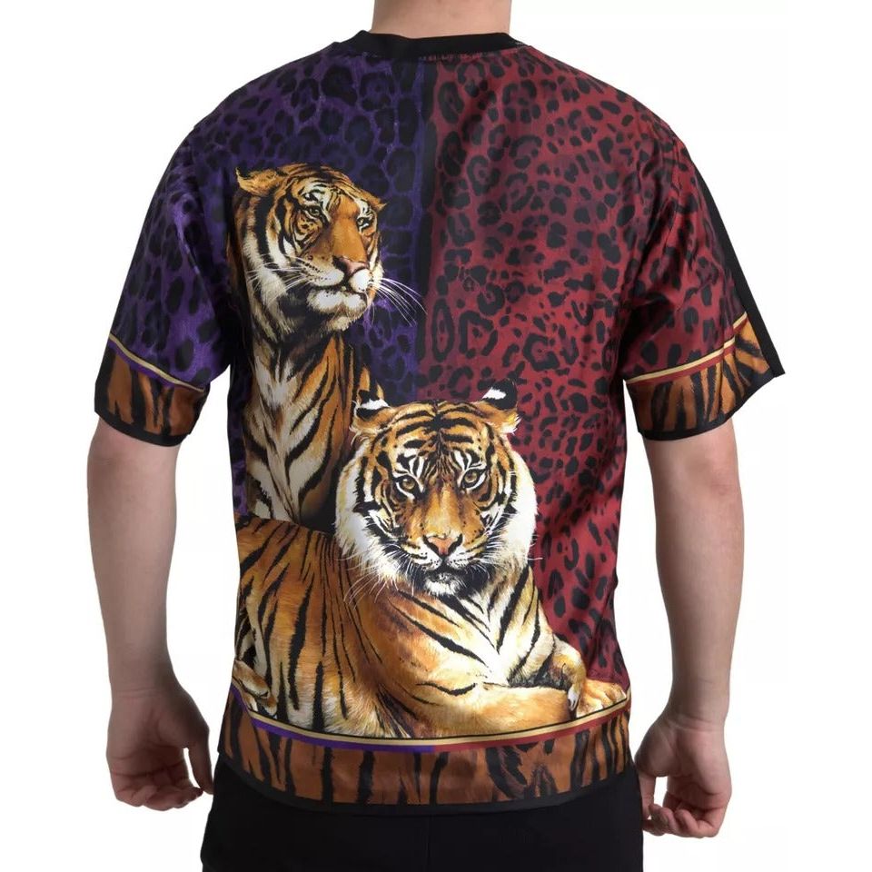 Dolce & Gabbana Multicolor TigerPrint Cotton Silk Tee T-shirt Dolce & Gabbana