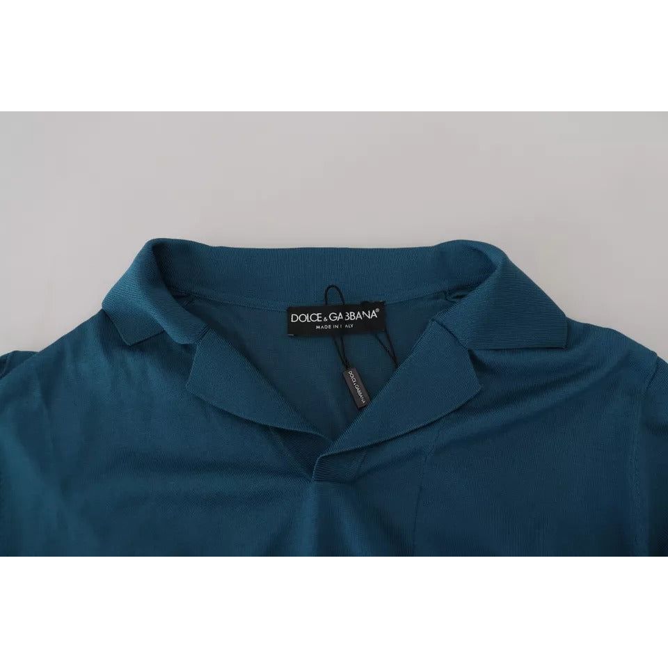 Dolce & Gabbana Blue Collared Short Sleeves Silk T-shirt Dolce & Gabbana