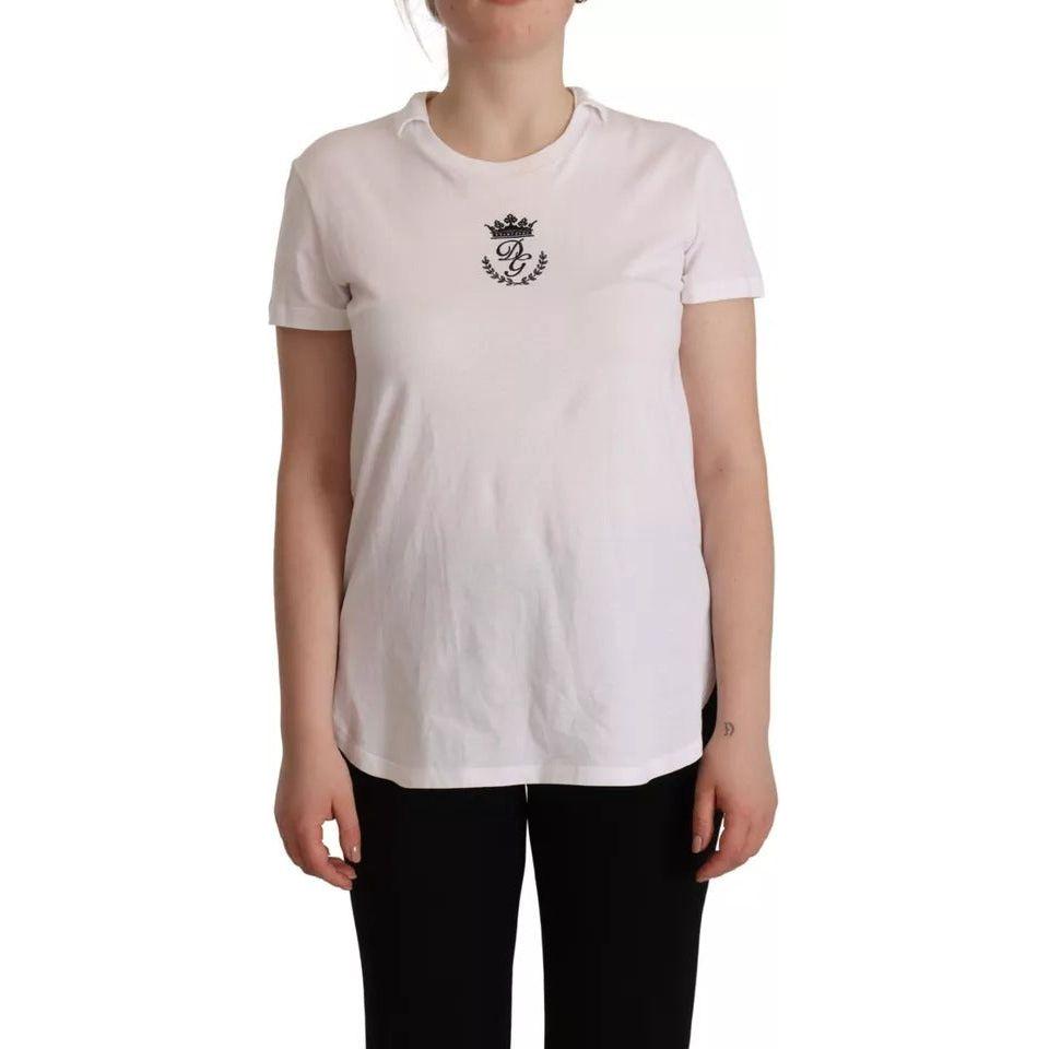 Dolce & Gabbana White DG Crown Print Cotton Collared Neck T-shirt Dolce & Gabbana