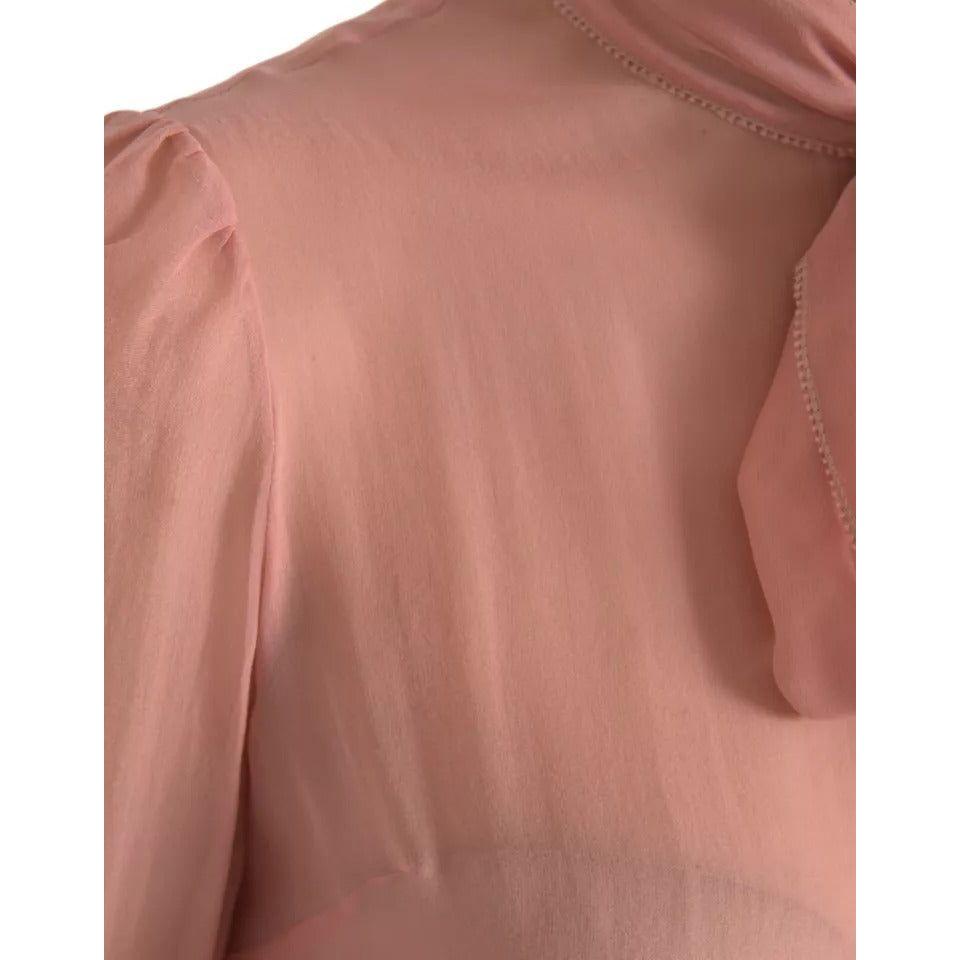 Dolce & Gabbana Pink Long Sleeves Ascot Collar Top Blouse Dolce & Gabbana