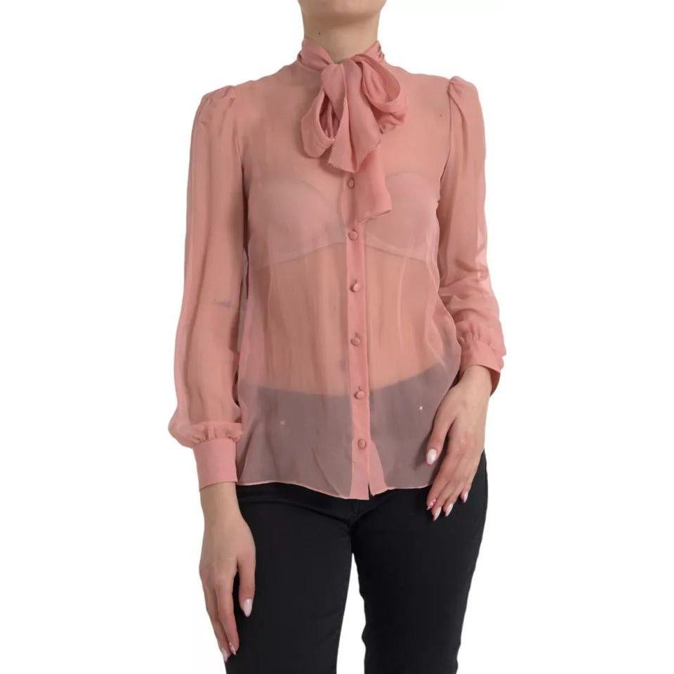 Dolce & Gabbana Pink Long Sleeves Ascot Collar Top Blouse Dolce & Gabbana