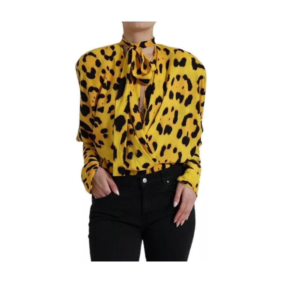 Dolce & Gabbana Yellow Leopard Print Long Sleeves Top Blouse Dolce & Gabbana