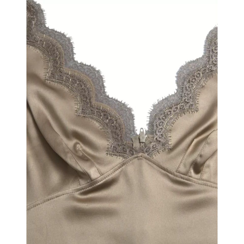 Dolce & Gabbana Brown Lace Trim V-neck Sleeveless Tank Top Dolce & Gabbana