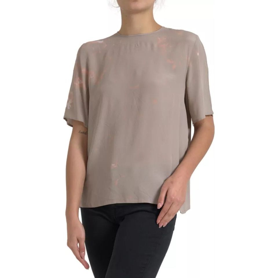 Dolce & Gabbana Brown Round Neck Short Sleeve Blouse Top Dolce & Gabbana