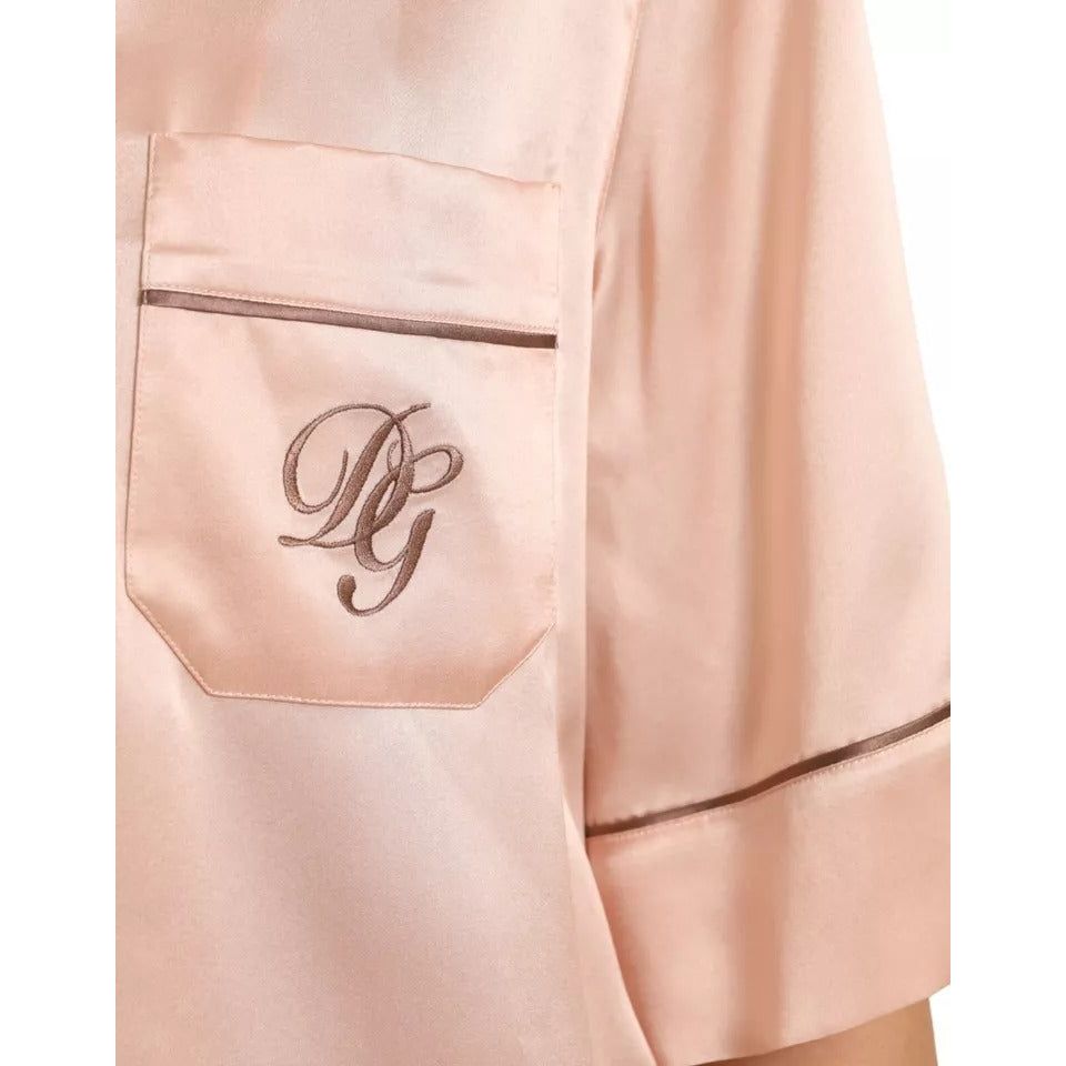 Dolce & Gabbana Pink Silk Long Sleeves Logo Pajama Blouse Top Dolce & Gabbana