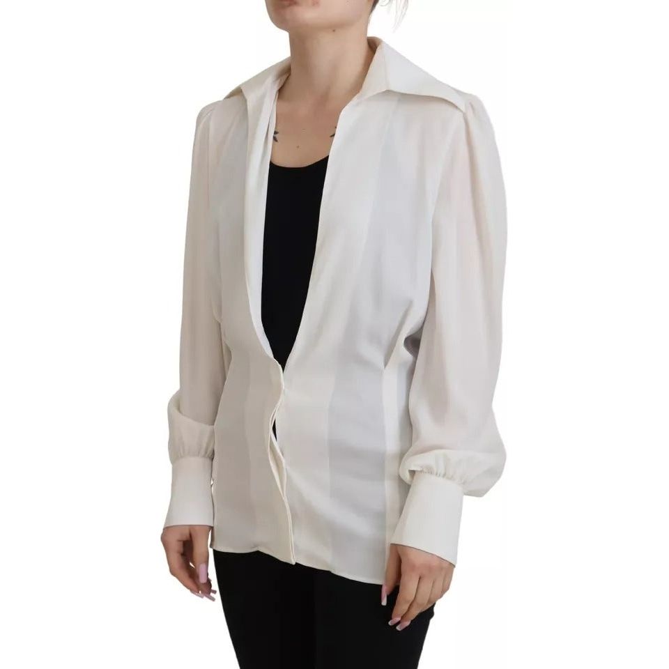 Dolce & Gabbana Off White Collar Long Sleeves Blouse Silk Top Dolce & Gabbana