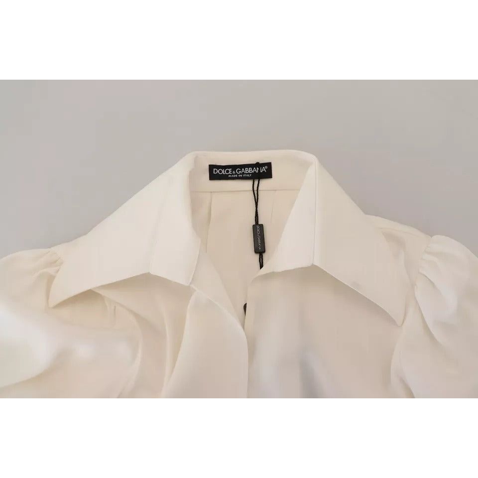 Dolce & Gabbana Off White Collar Long Sleeves Blouse Silk Top Dolce & Gabbana