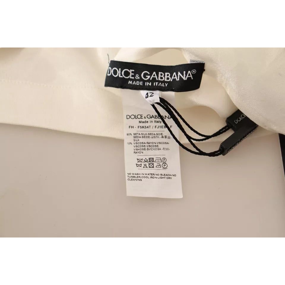 Dolce & Gabbana White Blouse Ascot Collar Shirt Silk Button Top Dolce & Gabbana