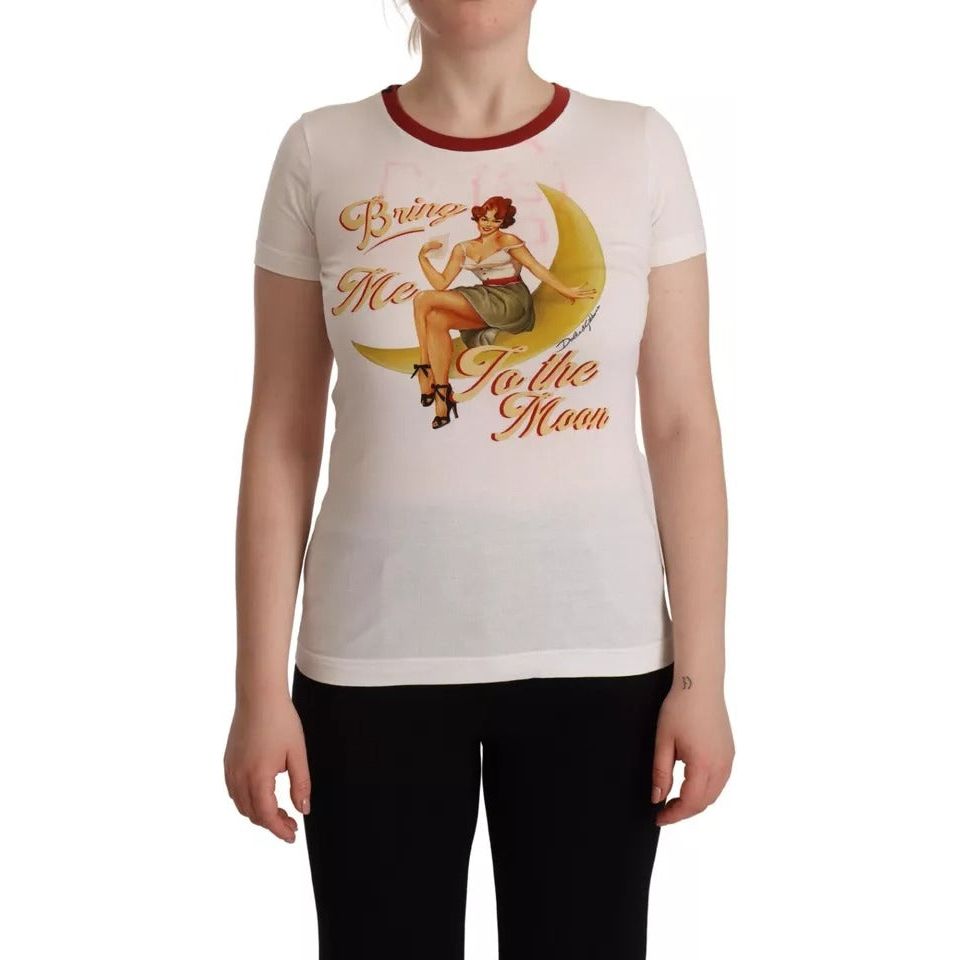 Dolce & Gabbana White Bring Me To The Moon Print Round Neck Top Dolce & Gabbana