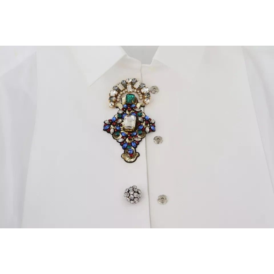 Dolce & Gabbana White Cotton Crystals Shirt Embellished Top Dolce & Gabbana