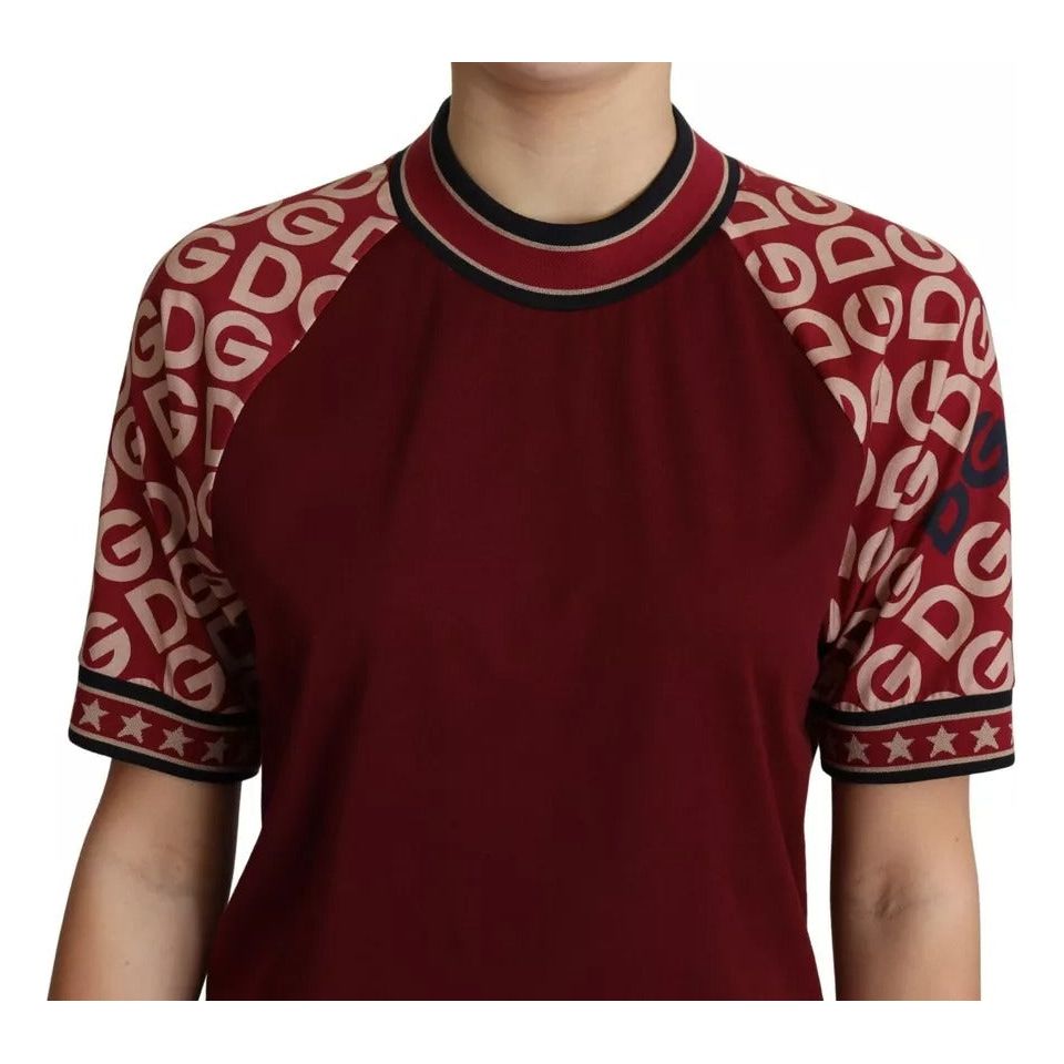 Dolce & Gabbana Maroon DG Mania Print Crew Neck T-shirt Top Dolce & Gabbana