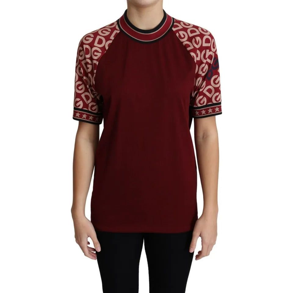 Dolce & Gabbana Maroon DG Mania Print Crew Neck T-shirt Top Dolce & Gabbana