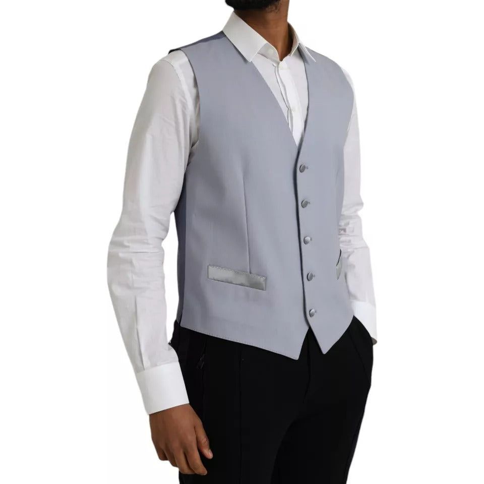 Dolce & Gabbana Light Blue Wool Formal Dress Waistcoat Vest Dolce & Gabbana