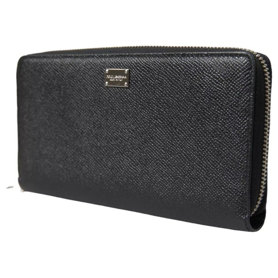 Dolce & Gabbana Black Calf Leather Zip Around Continental Women Wallet Dolce & Gabbana