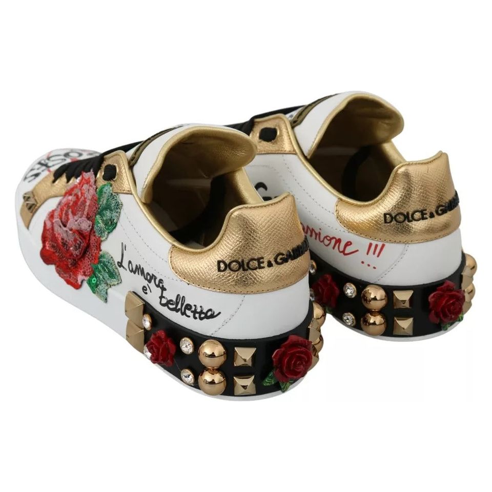 Dolce & Gabbana White Roses Sequined Crystal Womens Sneakers Shoes Dolce & Gabbana