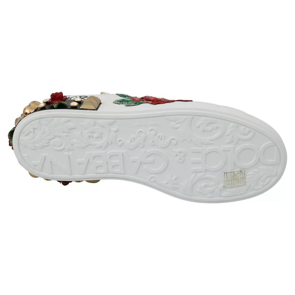 Dolce & Gabbana White Roses Sequined Crystal Womens Sneakers Shoes Dolce & Gabbana