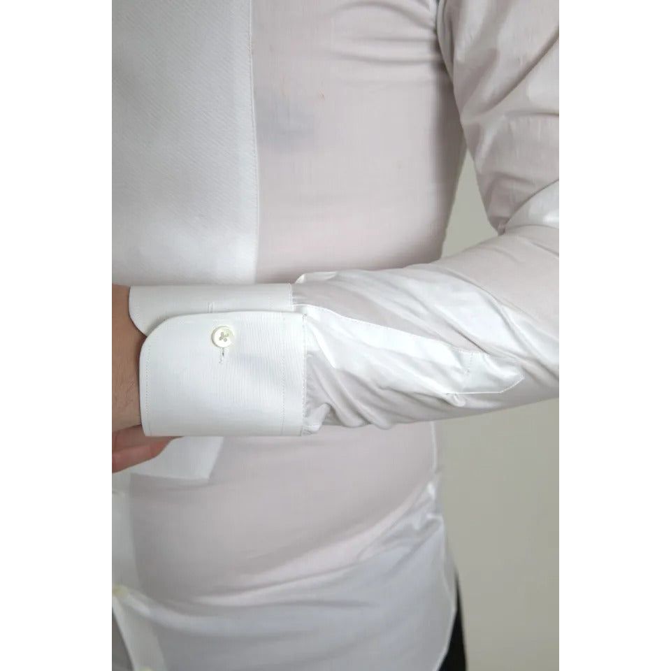 Dolce & Gabbana White Bib Cotton Poplin Men Formal GOLD Shirt Dolce & Gabbana