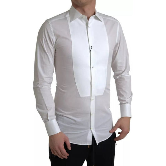 Dolce & Gabbana White Bib Cotton Poplin Men Formal GOLD Shirt Dolce & Gabbana