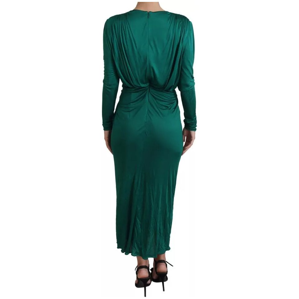 Dolce & Gabbana Dark Green Viscose Long Sleeve Midi Dress Dolce & Gabbana