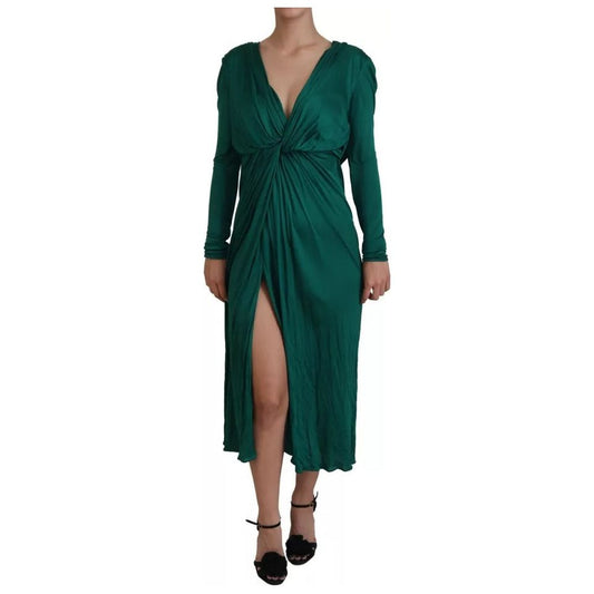 Dolce & Gabbana Dark Green Viscose Long Sleeve Midi Dress Dolce & Gabbana