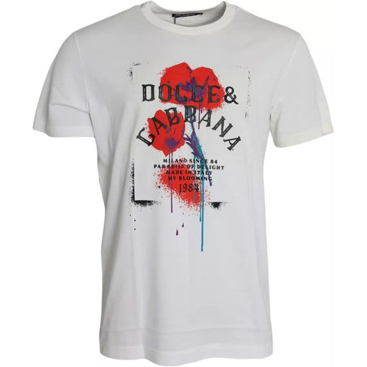 Dolce & Gabbana White Logo Floral Cotton Crew Neck T-shirt Dolce & Gabbana