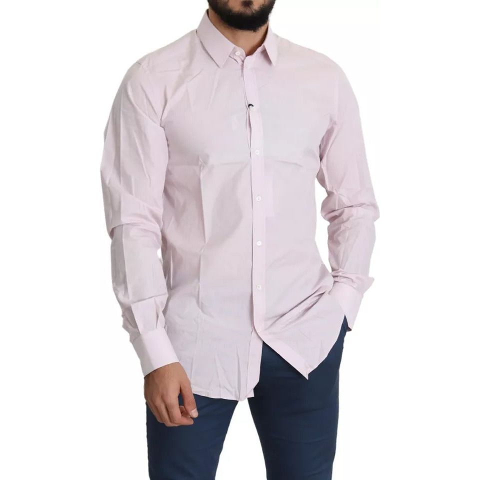 Dolce & Gabbana Light Pink Cotton Men Formal GOLD Dress Shirt Dolce & Gabbana