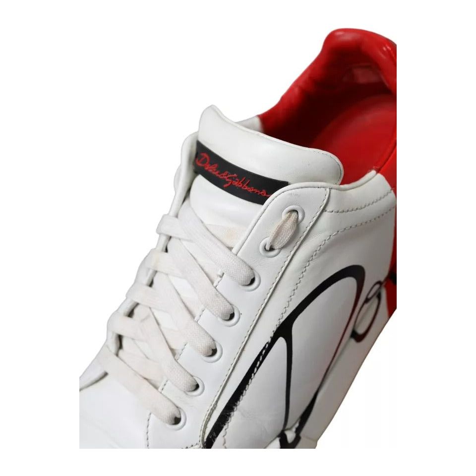 Dolce & Gabbana White Red Leather Logo Low Top Sneakers Shoes Dolce & Gabbana