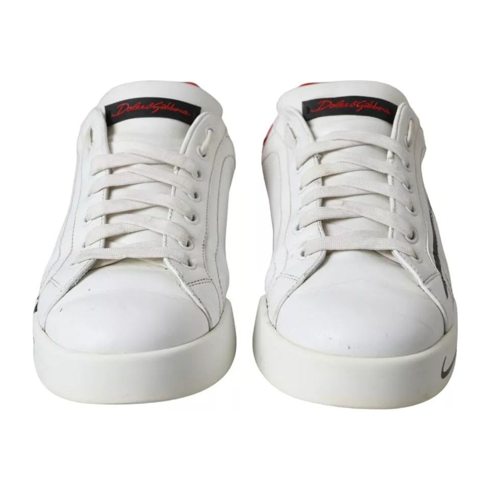 Dolce & Gabbana White Red Leather Logo Low Top Sneakers Shoes Dolce & Gabbana