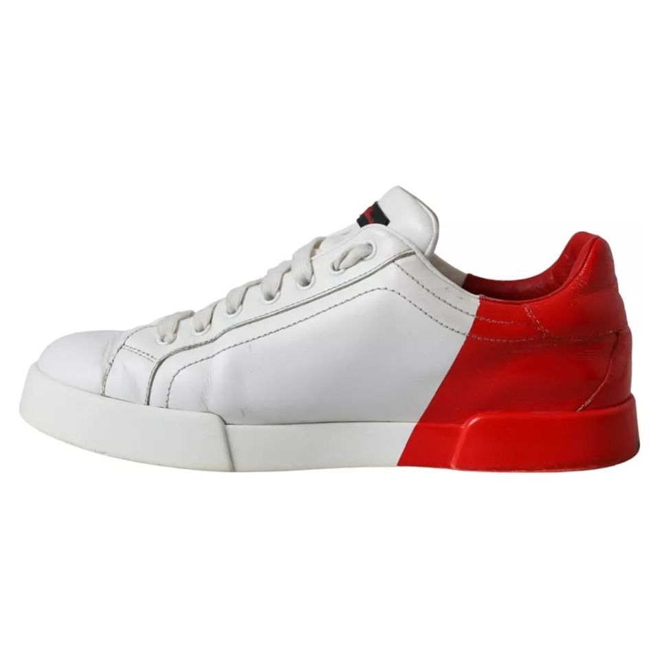 Dolce & Gabbana White Red Leather Logo Low Top Sneakers Shoes Dolce & Gabbana