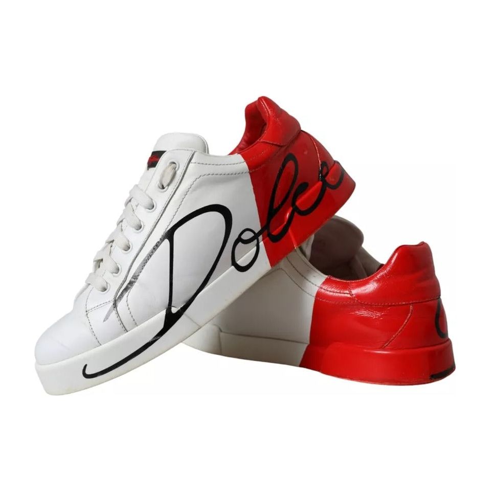 Dolce & Gabbana White Red Leather Logo Low Top Sneakers Shoes Dolce & Gabbana