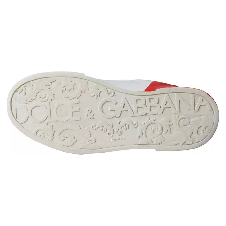 Dolce & Gabbana White Red Leather Logo Low Top Sneakers Shoes Dolce & Gabbana