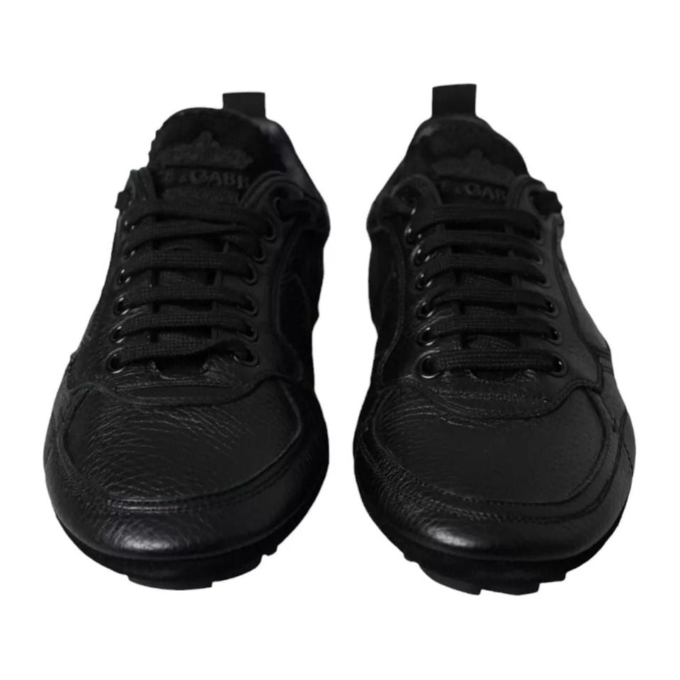 Dolce & Gabbana Black Leather Crown Low Top Sneakers Men Shoes Dolce & Gabbana