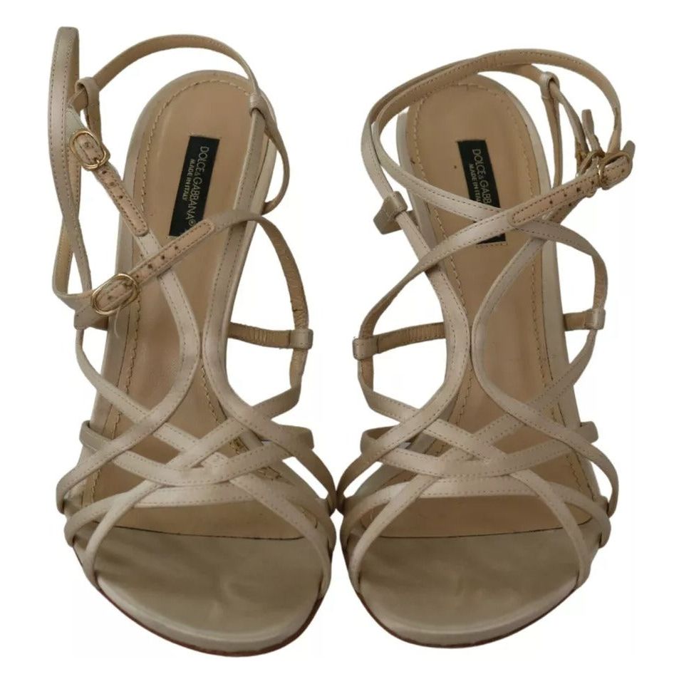 Dolce & Gabbana Gold Silk Ankle Strap Heels Sandals Shoes Dolce & Gabbana