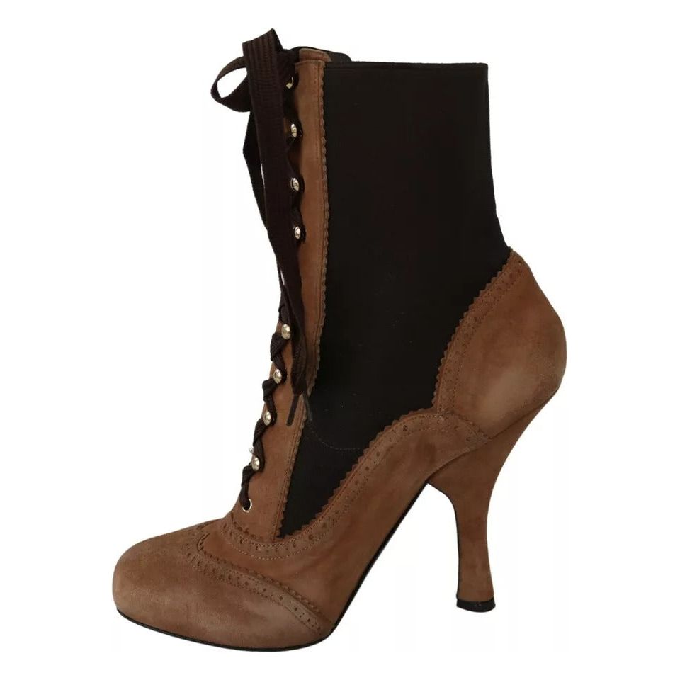 Dolce & Gabbana Brown Stretch Suede Ankle High Boots Shoes Dolce & Gabbana