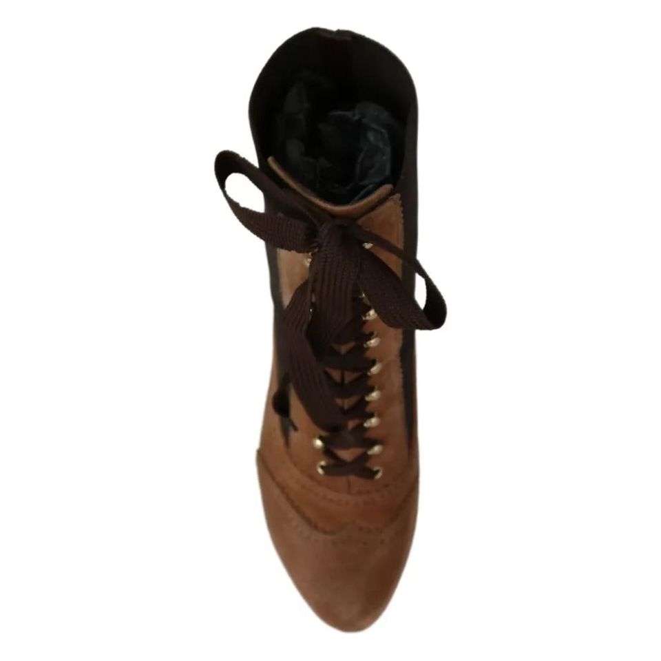 Dolce & Gabbana Brown Stretch Suede Ankle High Boots Shoes Dolce & Gabbana