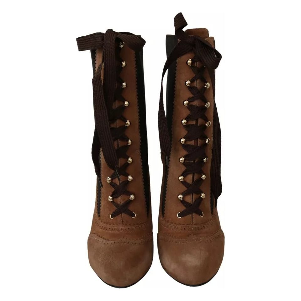 Dolce & Gabbana Brown Stretch Suede Ankle High Boots Shoes Dolce & Gabbana