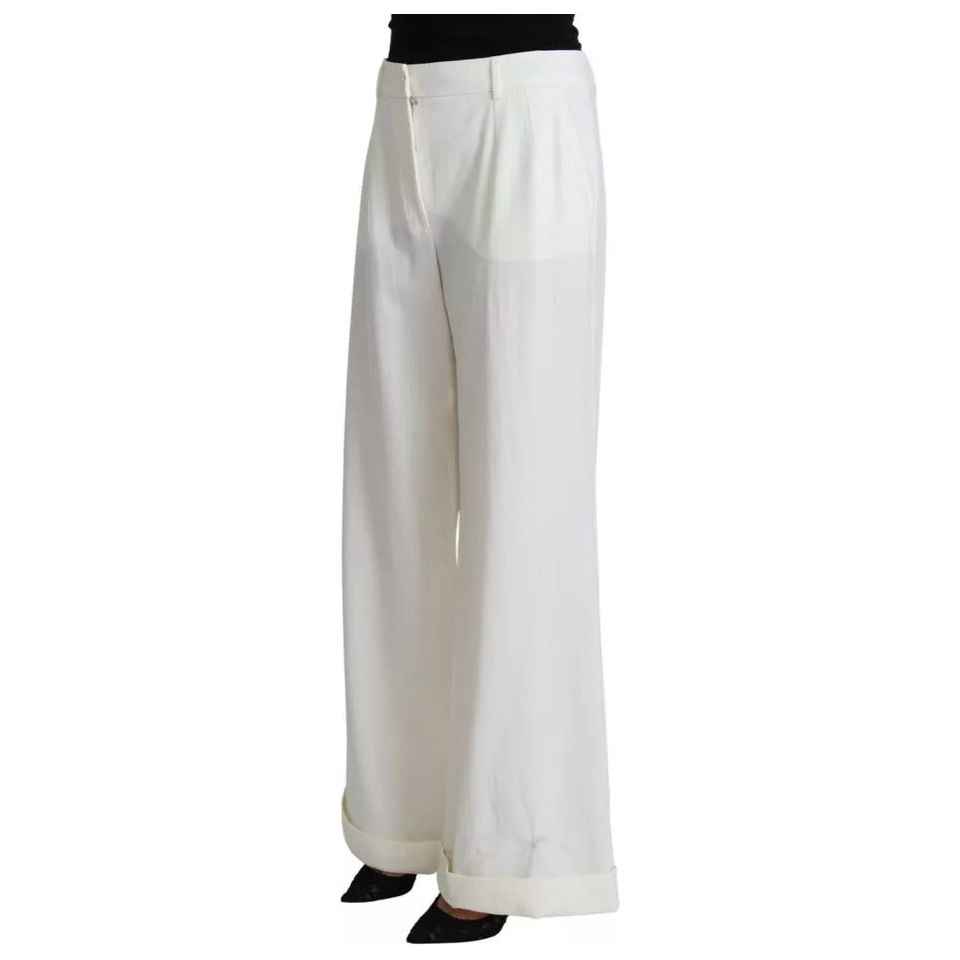 Dolce & Gabbana White Wide Leg Virgin Wool Pants Dolce & Gabbana