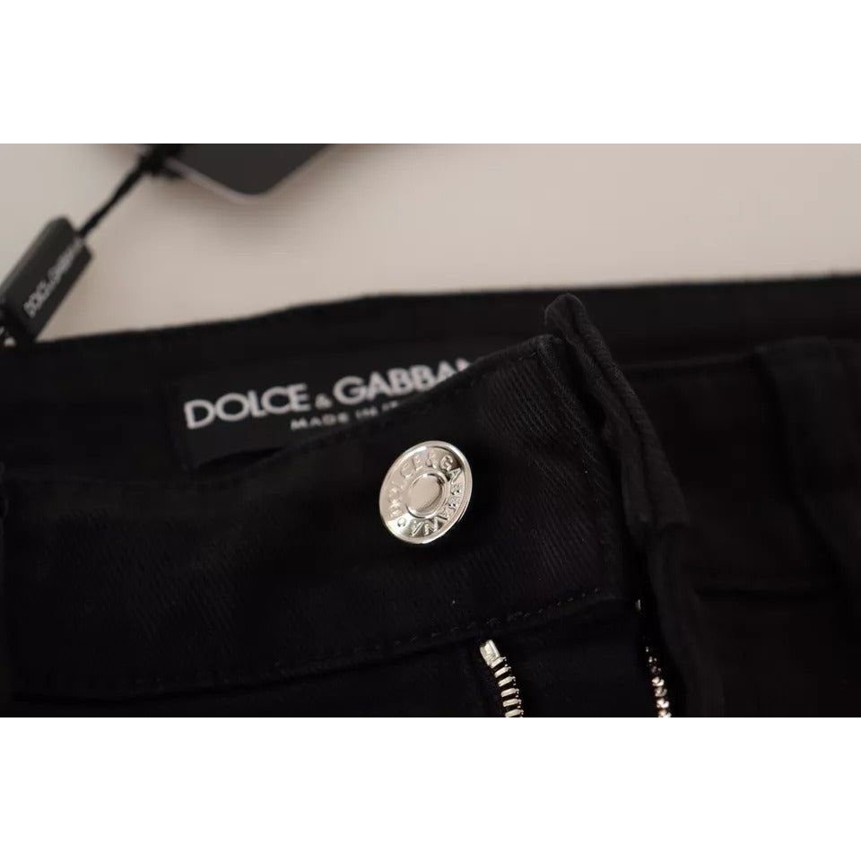 Dolce & Gabbana Black Cotton Skinny Denim Logo Plaque Jeans Dolce & Gabbana