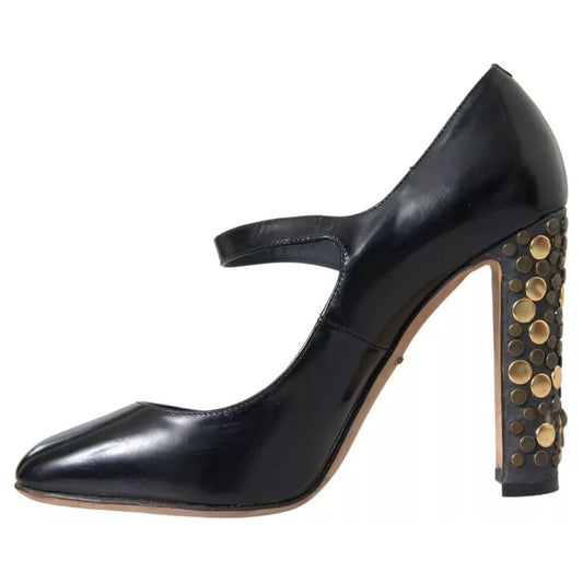 Dolce & Gabbana Black Leather Crystal Mary Janes Pumps Shoes Dolce & Gabbana